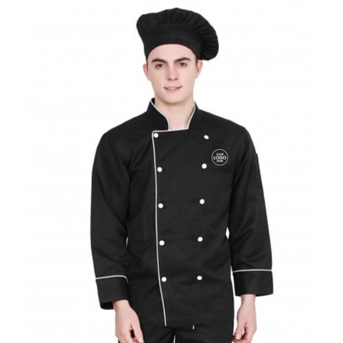 Black Chef Coat With White Piping